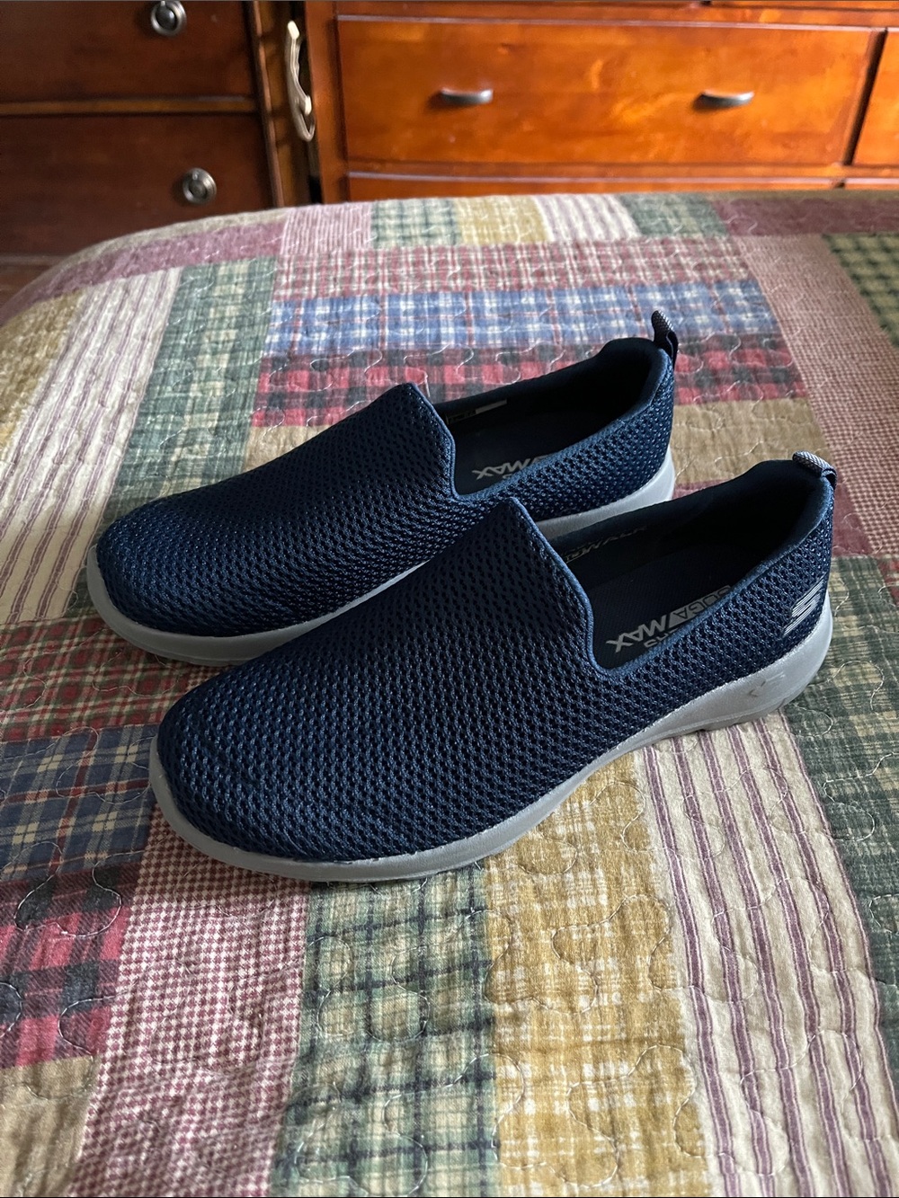 Skechers Men’s Slip-On Knit Loafers in Navy with Gray Sole